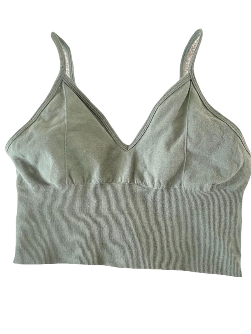 Alo Yoga Green Sports Bra Size M Gym Top V Neck Pullover Womens Workout